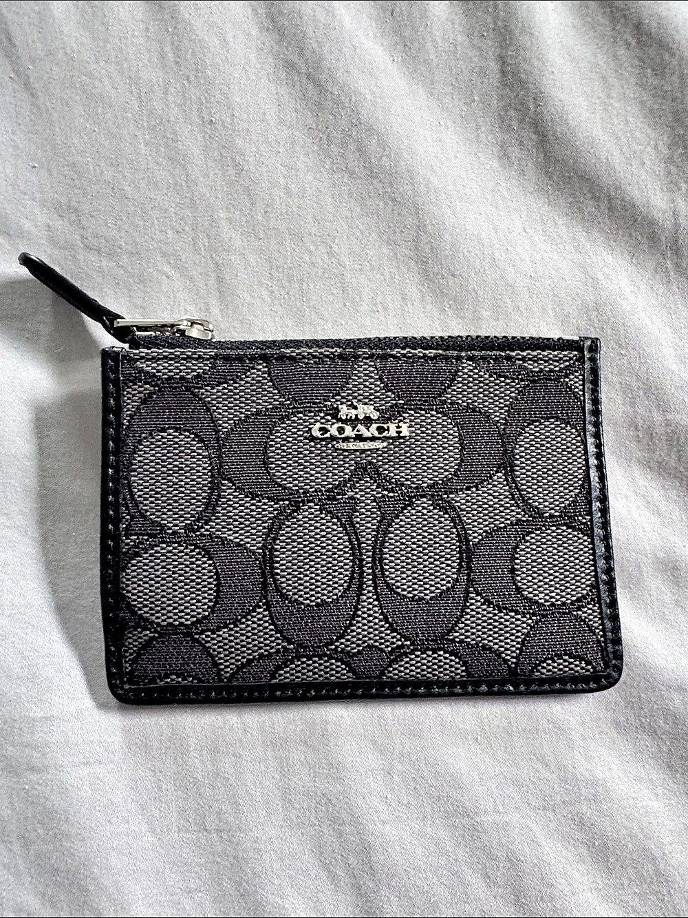 Coach Zip Card Case Signature Black NWT